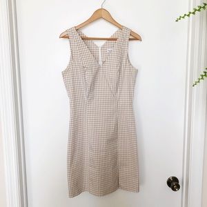 Vintage 90s like Tan and White Gingham Print Dress